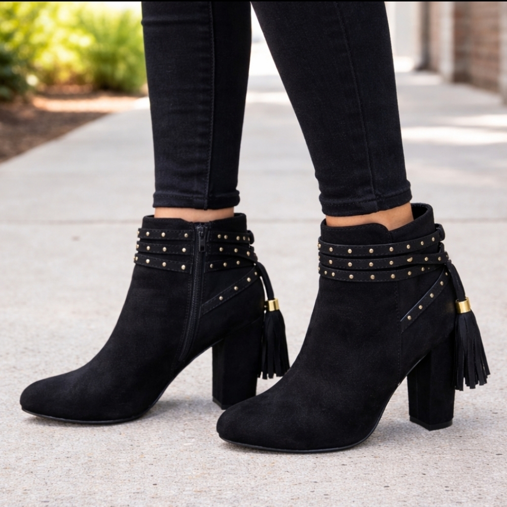 BAMBOO NEW Miracle Boho Rock Fusion Tassel Fringe Block Heel Bootie 8M